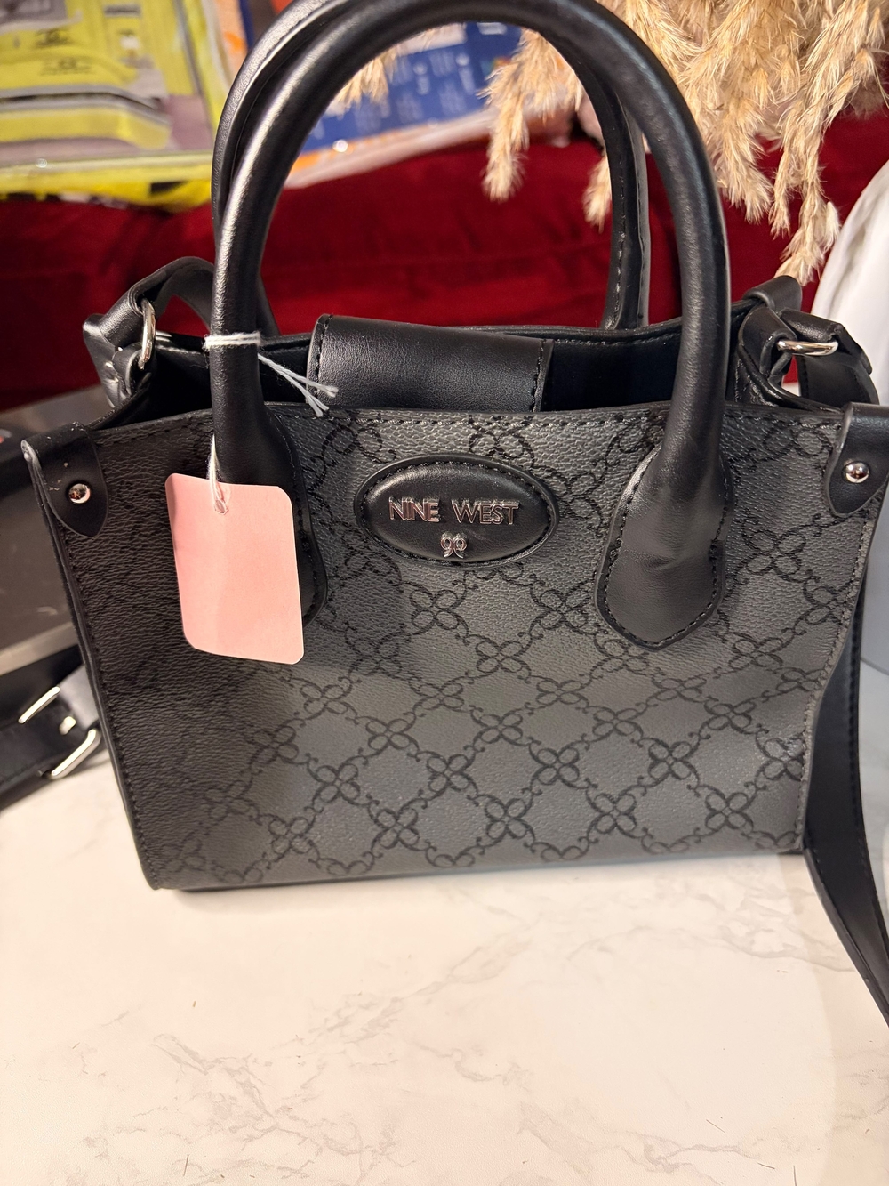 Nine West Black Monogram Mini Satchel